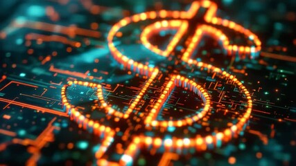 Dynamic dollar sign glows on futuristic circuit board, representing digital finance and tech innovation