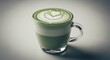 © Suginen - Delicate matcha latte art in clear cup, aesthetic beverage presentation