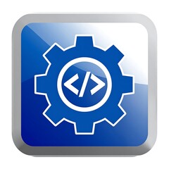 Blue gear code button; web development