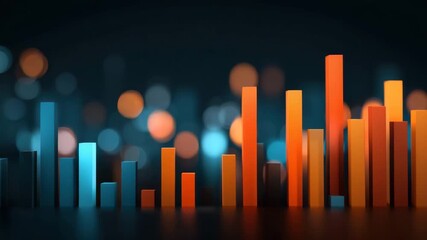 Wall Mural - abstract digital bar chart data visualization with glowing orange and blue vertical bars, vibrant co