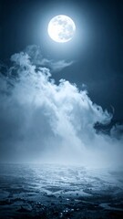 Wall Mural - Full Moon Illuminates Ethereal Cloudscape over Dark Landscape at Night