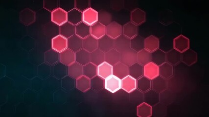 Wall Mural - glowing red hexagon pattern with abstract futuristic digital technology shapes on dark background cr