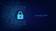 © S and V Design - Concept of cybersecurity and data protection. Padlock on a futuristic circuit background. Data privacy and internet security. Modern secure technology innovation background. Vector illustration.