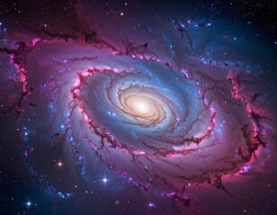 Wall Mural - Dramatic Spiral Galaxy with Swirling Blue and Purple Nebulae in a Starry Cosmos