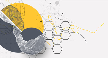 Wall Mural - abstract wireframe background. modern science or technology art elements. surface illustration insid