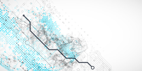 Wall Mural - abstract technology concept. used blue squares, tech lines and plexus effect. vector illustration.