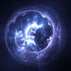 Wall Mural - Abstract Blue Swirling Energy Sphere in a Dark Space Background Digital Art
