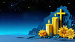 © shen - Paper art candles, crosses, and yellow flowers, paired with a starry sky background, represent the concept of sacred commemoration in paper art style, used to commemorate artistic scenes.