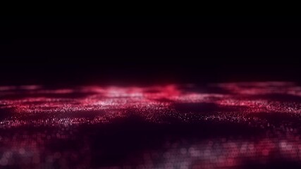 Wall Mural - Music color wave of particles and lines. Big data visualization. Abstract red background with a dynamic wave. 3d rendering.