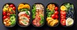 © Kantapong - Colorful and healthy meal prep containers.
