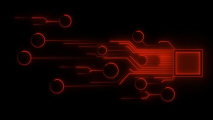 Red Digital Circuit Board with Glowing Lines and Square Chip on Black Background abstract binary