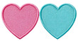 © sornram - Two soft, plush heart shapes, one pink and one blue, featuring vivid colors and a textured surface, perfect for romantic or playful designs.