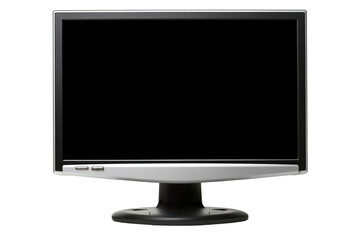 LCD Monitor Black Screen Silver Frame Technology Display Computer Device, isolated on transparent background, perfect cutout, PNG