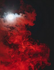 Wall Mural - Ethereal Red Smoke Billowing Against a Night Sky Lit by a Pale Moon Creating Dreamlike Atmosphere