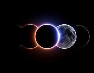 Wall Mural - Phases of Total Solar Eclipse Showing Light and Shadow Transition on a Black Background