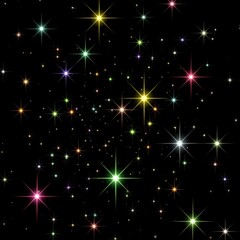 Wall Mural - Colorful Starfield on Black Background in Night Sky with Twinkling Sparkles and Abstract Design
