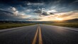 © tao - The road stretches straight to the distant horizon, with the sky in the background providing ample whitespace for text or design elements, showcasing a spacious and expansive roadside scene.