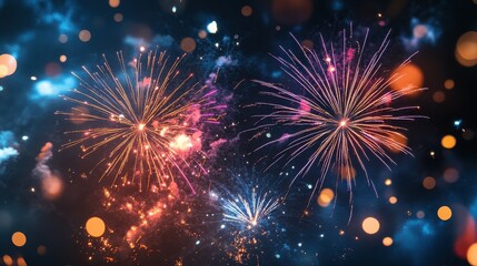 Colorful fireworks exploding in the night sky, celebrating a special event