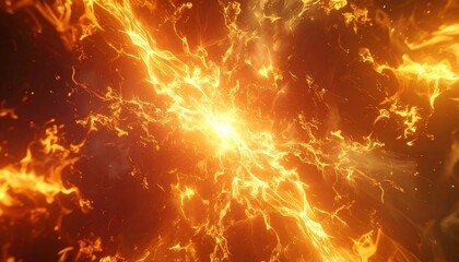 Wall Mural - Abstract Golden Energy Burst with Fiery Plasma Explosion in Deep Space