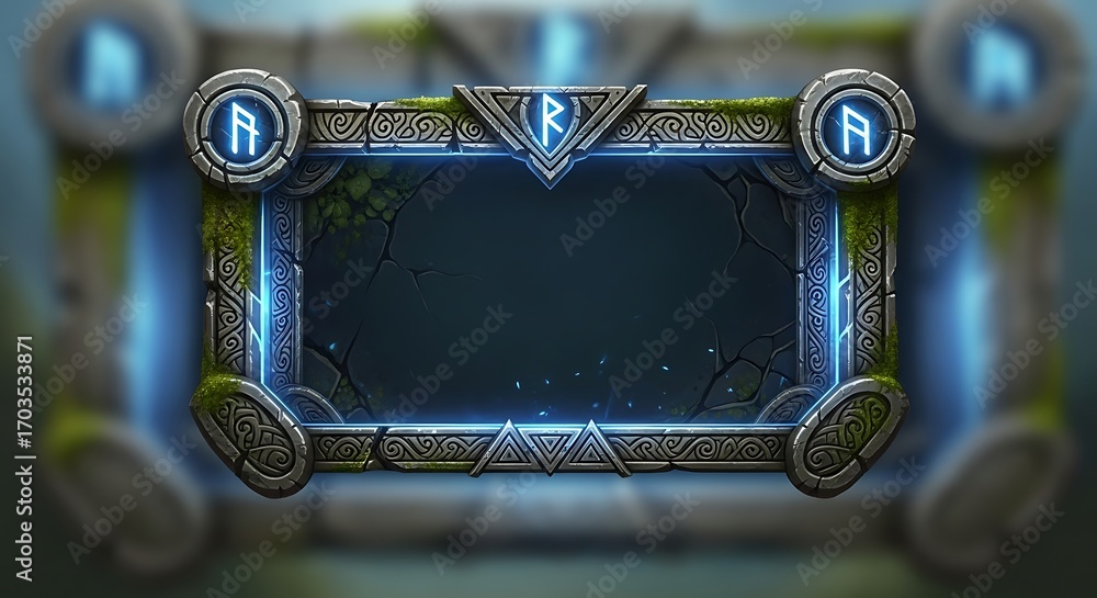 Game Graphic Runes Mystical Rune Frame for Game UI with Glowing Blue Energy. Stock Photo ...