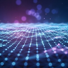 Abstract digital landscape with a glowing network of interconnected nodes and lines representing data and technology concepts