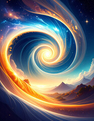Wall Mural - Abstract Cosmic Spiral Vortex of Energy Light Sky in Universe with Clouds Landscape