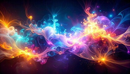 Wall Mural - Vibrant Abstract Nebula Clouds with Explosions of Light and Cosmic Energy in Deep Space