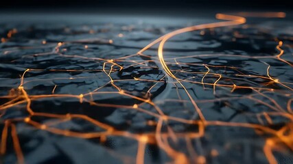 Abstract network of glowing lines on a dark surface