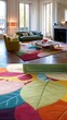 © liliyabatyrova - Beautiful living room with colorful rug and modern furniture overlooking a sunny balcony