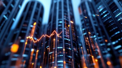Wall Mural - Futuristic upward graph with floating data points and arrows, symbolizing financial progress
