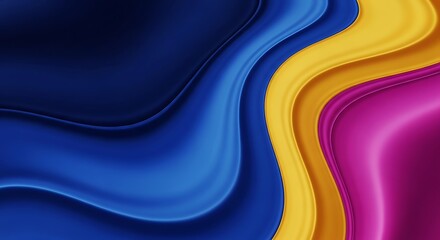 Canvas Print - abstract swirling waves of blue yellow and magenta background fluid