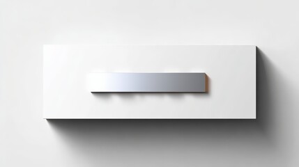 Metallic Rectangular Button on White 3D Block with Shadow