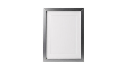 Empty silver picture frame with white mat isolated on white isolated on transparent background