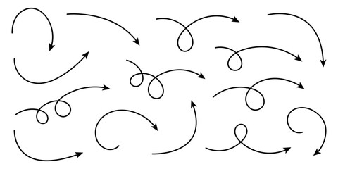 Wall Mural - Doodle Arrows Set – Curved and Twisted Hand Drawn Arrows