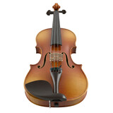 Acoustic violin with bow isolated on transparent background, string instrument