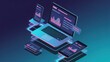 © TechVerse - Isometric devices with data charts and neon light on dark background