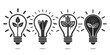 © Googl - Four light bulbs each containing different elements symbolizing growth and innovation in monochrome style