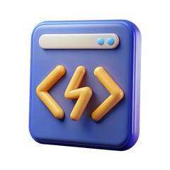 Web development html coding brackets icon 3d rendering technology concept