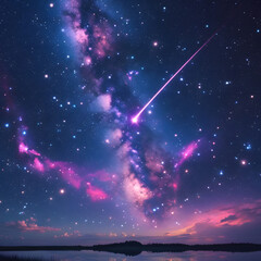 Wall Mural - Outer space inspired galaxy illustration with glowing meteor crossing star-filled nebula background