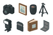 © ihor - Isometric camera equipment and accessories including tripod and memory card