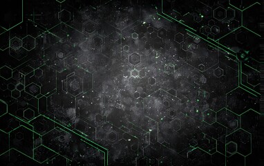 dark hexagonal technology background with green circuit lines abstract digital network pattern