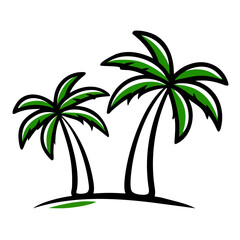 Wall Mural - Stylized illustration of two palm trees with green fronds and black outlines, isolated on a, evoking tropical vibes