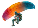  Back side flying on a paraglider isolated on white background