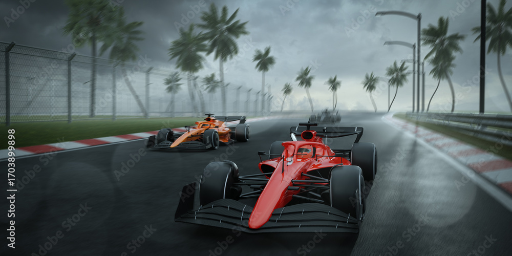 Race cars on 3D track without any branding. Stock Illustration | Adobe ...