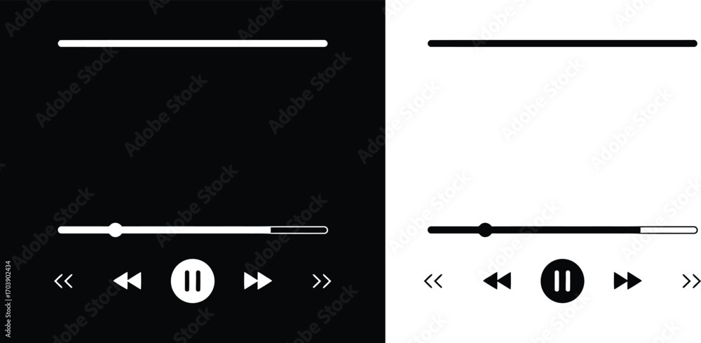 Media Player Controls UI - Play Pause Progress Bar Minimal Black and ...