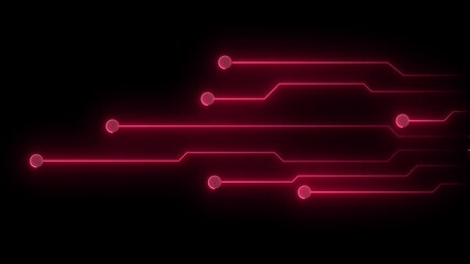 A network of neon pathways lights up the darkness. The red luminous pathways branch out like circuits across a stark backdrop.