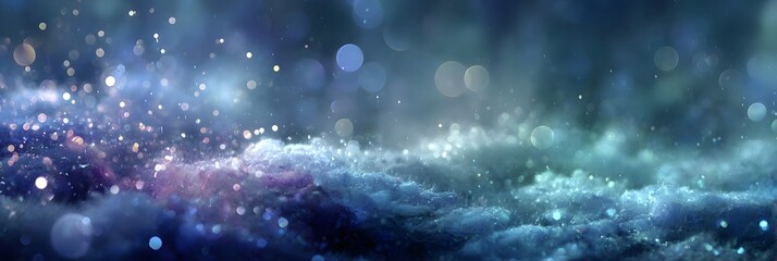 Abstract, serene background is composed of beautiful blue bokeh lights, softly out of focus, creating a dreamy and magical, diffused atmosphere.