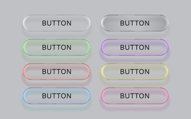 Wall Mural - glass button, frame label, event web bar, buttons with color. vector illustration