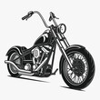© Bakkar - Classic chopper motorcycle illustration in black and white with detailed engine and spoked wheels