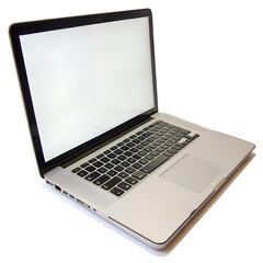 Laptop isolated on transparent background displaying a blank screen, perfect for showcasing your website or application design